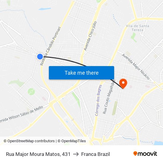 Rua Major Moura Matos, 431 to Franca Brazil map