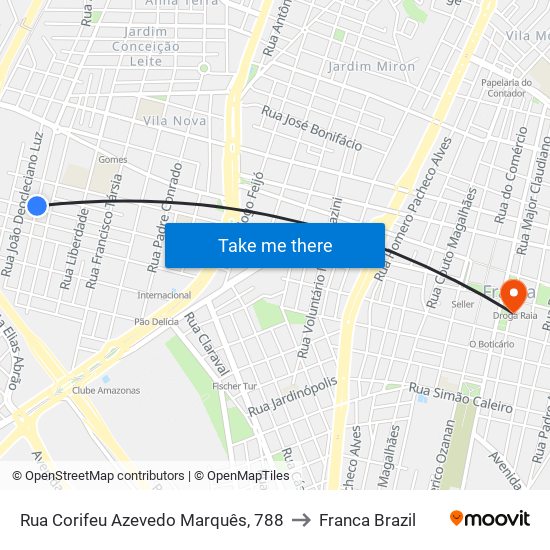 Rua Corifeu Azevedo Marquês, 788 to Franca Brazil map