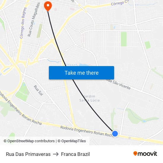 Rua Das Primaveras to Franca Brazil map