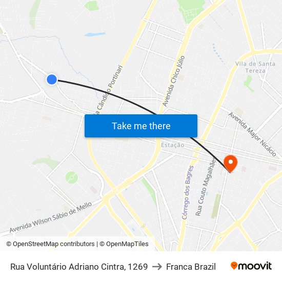 Rua Voluntário Adriano Cintra, 1269 to Franca Brazil map