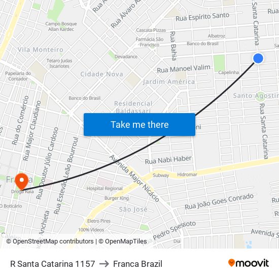R Santa Catarina 1157 to Franca Brazil map