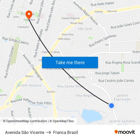 Avenida São Vicente to Franca Brazil map