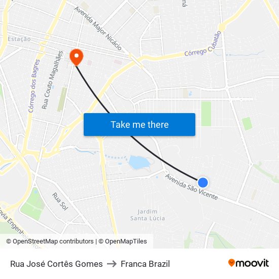 Rua José Cortês Gomes to Franca Brazil map