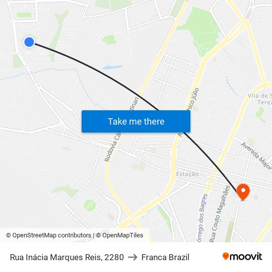 Rua Inácia Marques Reis, 2280 to Franca Brazil map