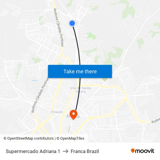 Supermercado Adriana 1 to Franca Brazil map