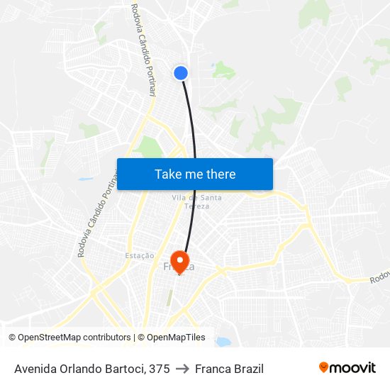 Avenida Orlando Bartoci, 375 to Franca Brazil map