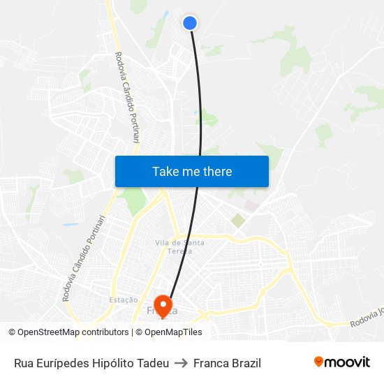 Rua Eurípedes Hipólito Tadeu to Franca Brazil map