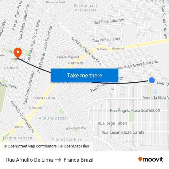 Rua Arnulfo De Lima to Franca Brazil map