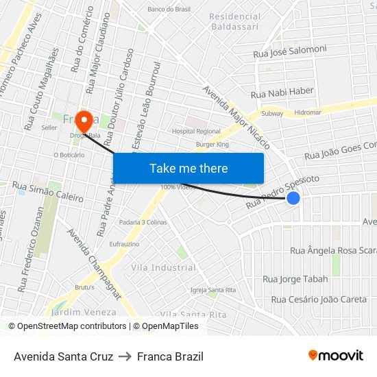 Avenida Santa Cruz to Franca Brazil map