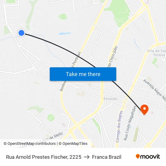 Rua Arnold Prestes Fischer, 2225 to Franca Brazil map