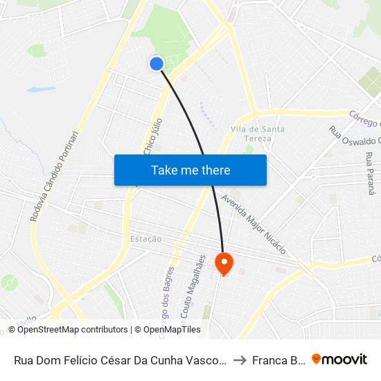 Rua Dom Felício César Da Cunha Vasconcelos, 350 to Franca Brazil map