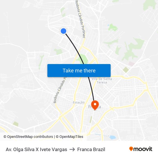 Av. Olga Silva X Ivete Vargas to Franca Brazil map