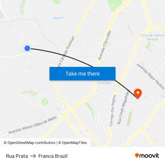 Rua Prata to Franca Brazil map