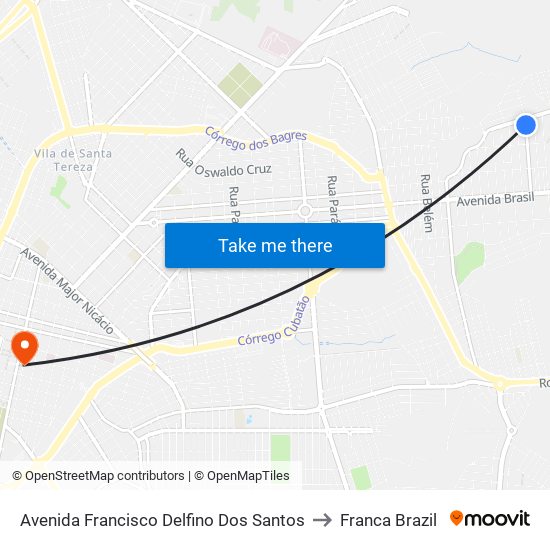 Avenida Francisco Delfino Dos Santos to Franca Brazil map