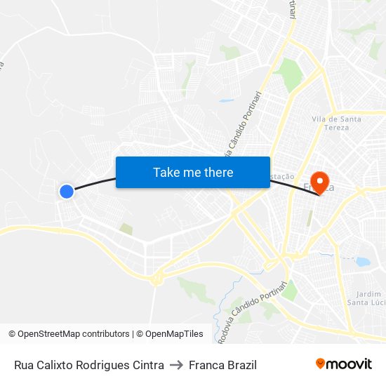 Rua Calixto Rodrigues Cintra to Franca Brazil map