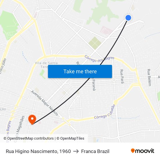 Rua Higino Nascimento, 1960 to Franca Brazil map