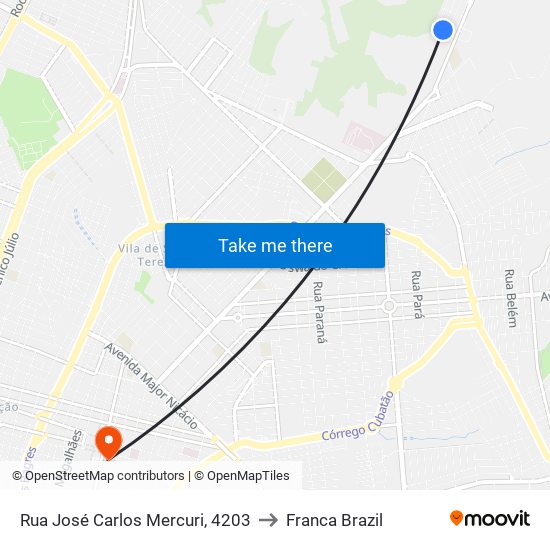 Rua José Carlos Mercuri, 4203 to Franca Brazil map