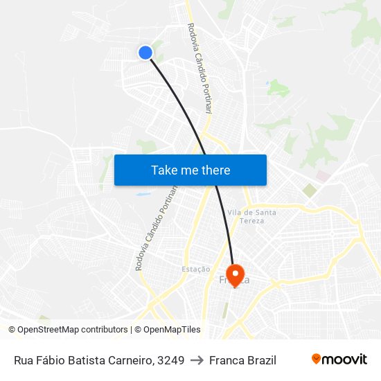Rua Fábio Batista Carneiro, 3249 to Franca Brazil map