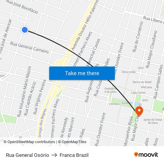 Rua General Osório to Franca Brazil map