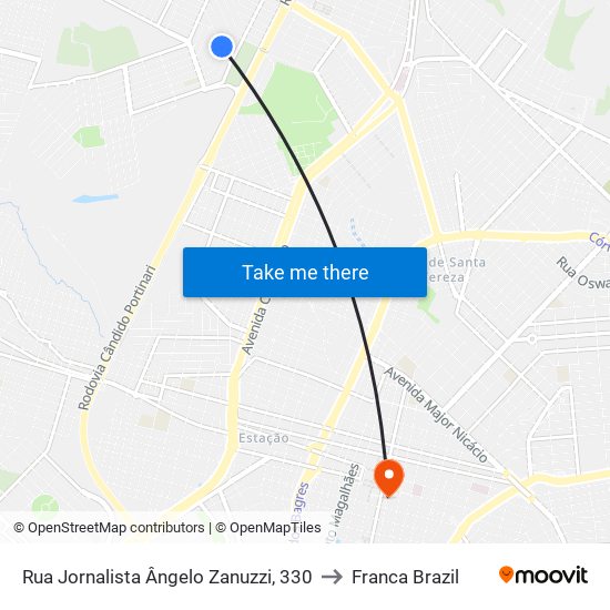 Rua Jornalista Ângelo Zanuzzi, 330 to Franca Brazil map