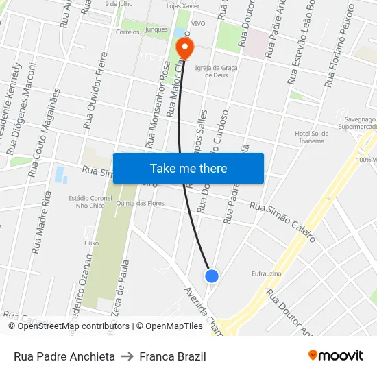 Rua Padre Anchieta to Franca Brazil map