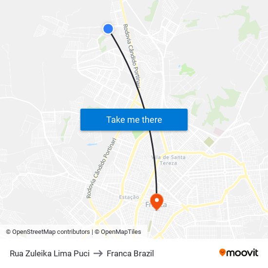 Rua Zuleika Lima Puci to Franca Brazil map
