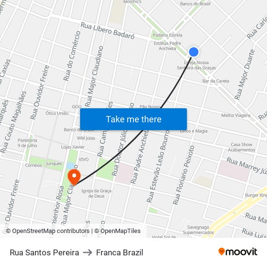 Rua Santos Pereira to Franca Brazil map