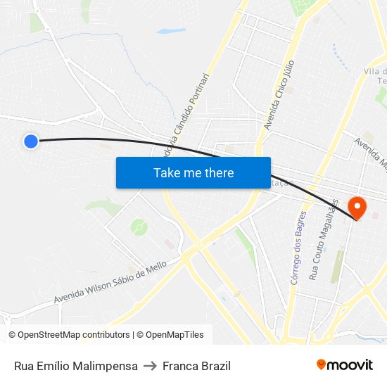 Rua Emílio Malimpensa to Franca Brazil map