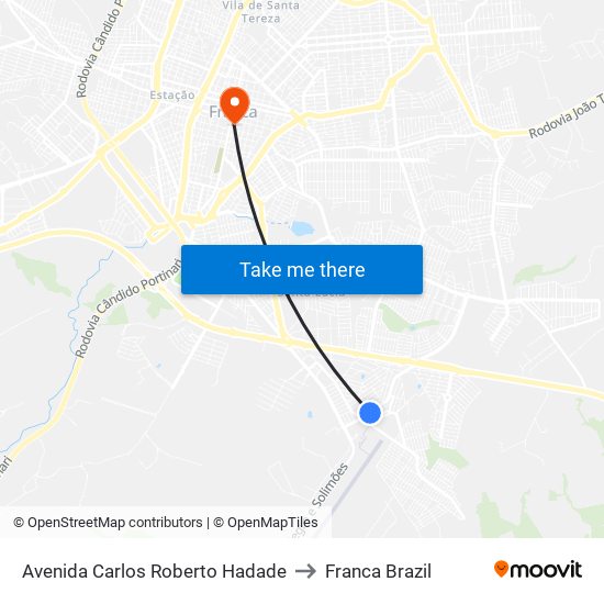 Avenida Carlos Roberto Hadade to Franca Brazil map