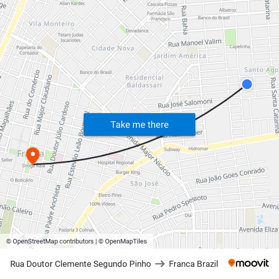 Rua Doutor Clemente Segundo Pinho to Franca Brazil map