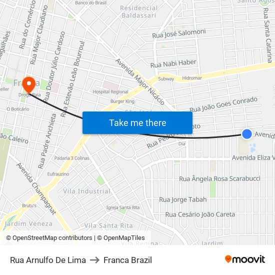 Rua Arnulfo De Lima to Franca Brazil map