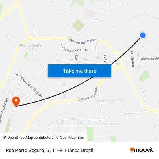 Rua Porto Seguro, 571 to Franca Brazil map