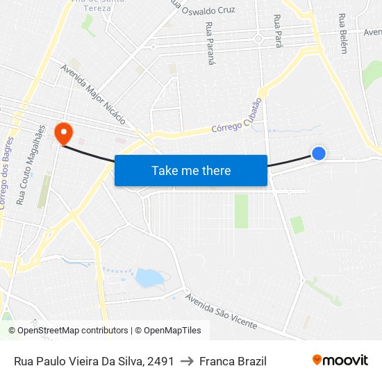 Rua Paulo Vieira Da Silva, 2491 to Franca Brazil map