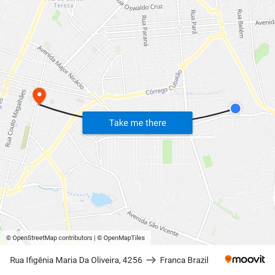 Rua Ifigênia Maria Da Oliveira, 4256 to Franca Brazil map