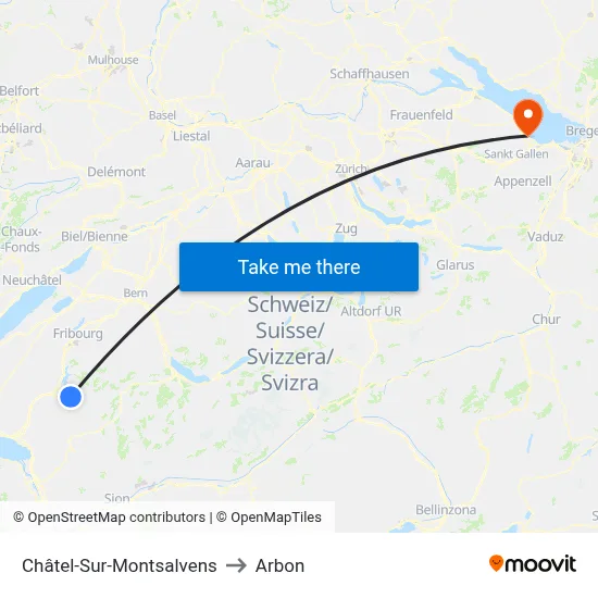 Châtel-Sur-Montsalvens to Arbon map