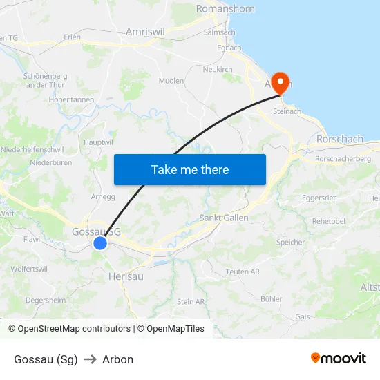 Gossau (Sg) to Arbon map