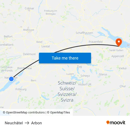 Neuchâtel to Arbon map