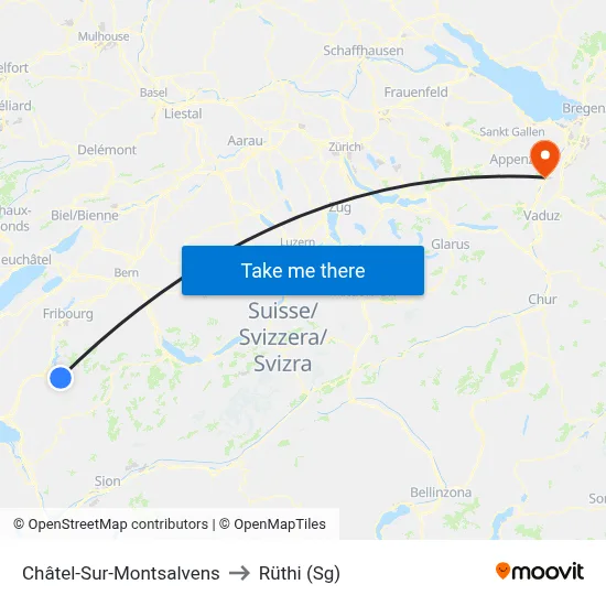 Châtel-Sur-Montsalvens to Rüthi (Sg) map