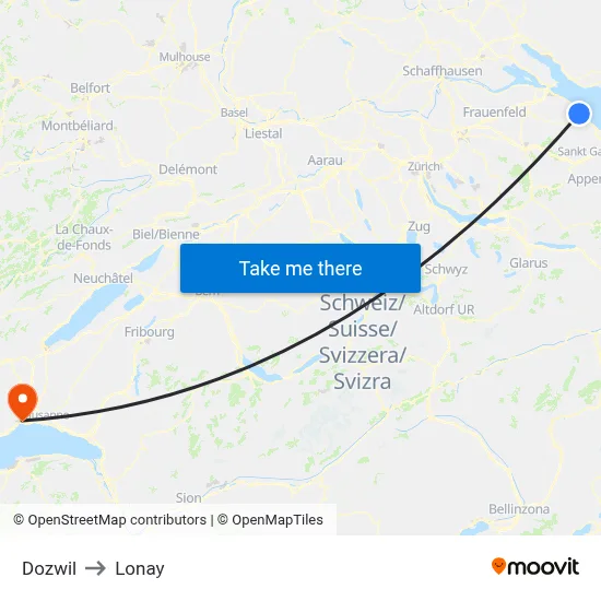 Dozwil to Lonay map