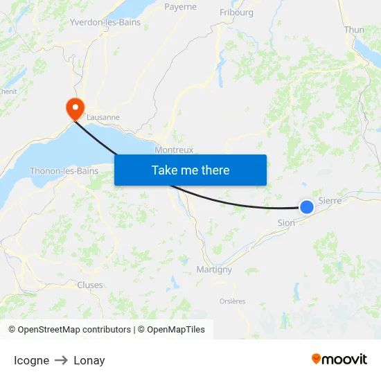 Icogne to Lonay map