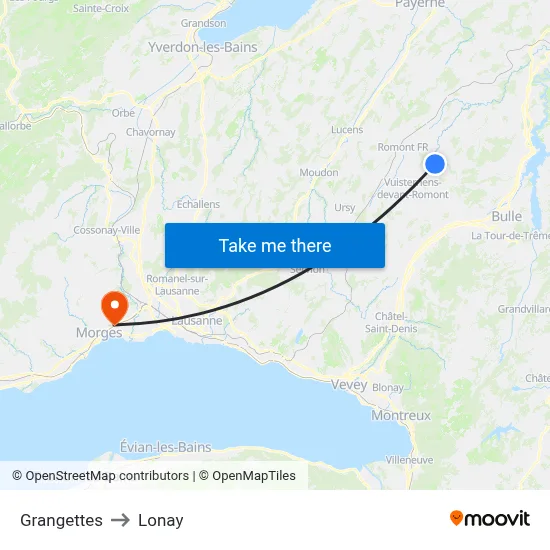 Grangettes to Lonay map