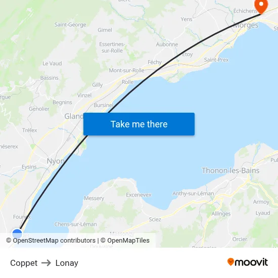 Coppet to Lonay map