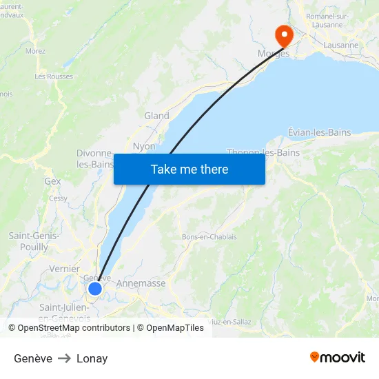 Genève to Lonay map