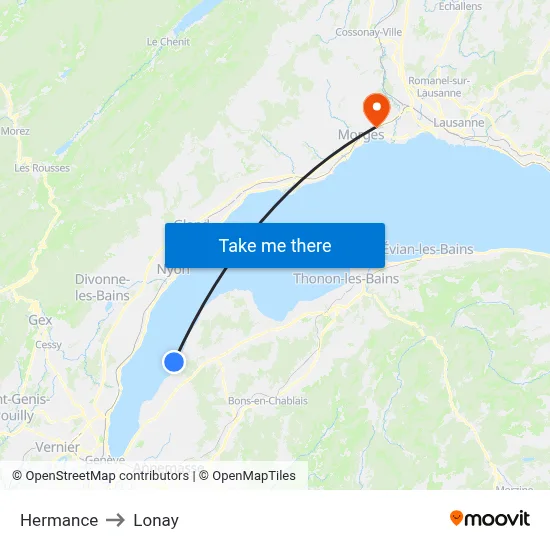 Hermance to Lonay map