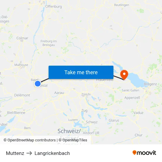 Muttenz to Langrickenbach map
