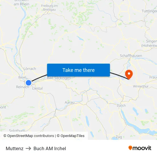 Muttenz to Buch AM Irchel map
