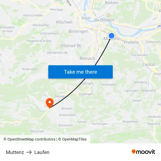 Muttenz to Laufen map
