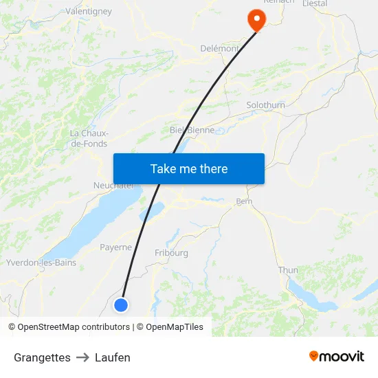 Grangettes to Laufen map