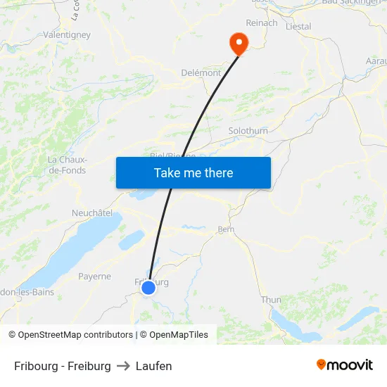 Fribourg - Freiburg to Laufen map