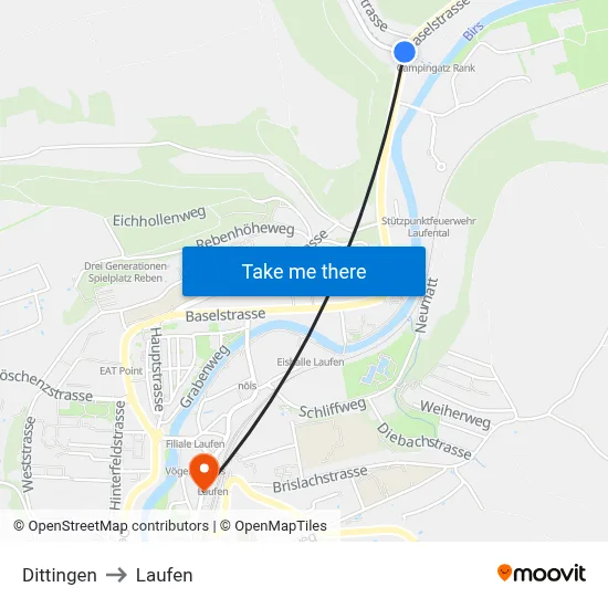 Dittingen to Laufen map